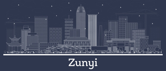 Outline Zunyi China city skyline with white buildings. Business travel and tourism concept with historic architecture. Zunyi cityscape with landmarks.