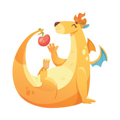 Fairy Dragon as Winged and Horned Legendary Creature Vector Illustration