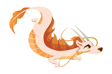 Fairy Dragon as Horned Legendary Creature Vector Illustration