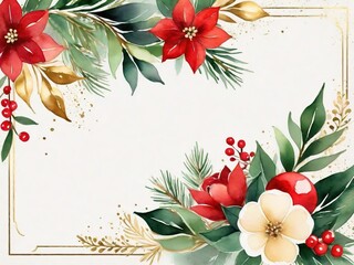 Fondo blanco con flores rojas colocadas en las esquinas, ideal para un cartel o postal de temporada navideña o boda - obrazy, fototapety, plakaty
