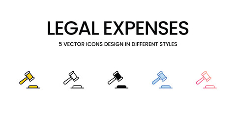 Legal Expenses Icon Design in Five style with Editable Stroke. Line, Solid, Flat Line, Duo Tone Color, and Color Gradient Line. Suitable for Web Page, Mobile App, UI, UX and GUI design.