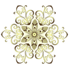 Vector shiny golden lact snowflake. Isolated on transparent background