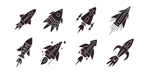 Rocket set vector icon illustration template vector. spaceship or spacecraft symbol launch fast flying for space. New business start up