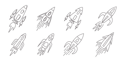 Rocket set vector icon illustration template vector. spaceship or spacecraft symbol launch fast flying for space. New business start up
