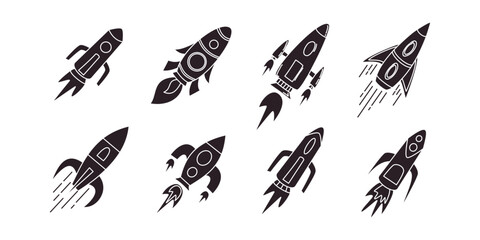 Rocket set vector icon illustration template vector. spaceship or spacecraft symbol launch fast flying for space. New business start up - obrazy, fototapety, plakaty