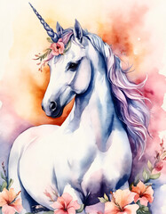 Watercolor fantasy unicorn