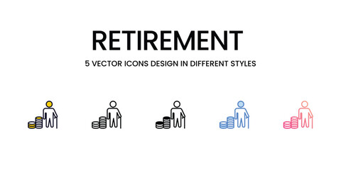 Retirement  Icon Design in Five style with Editable Stroke. Line, Solid, Flat Line, Duo Tone Color, and Color Gradient Line. Suitable for Web Page, Mobile App, UI, UX and GUI design.