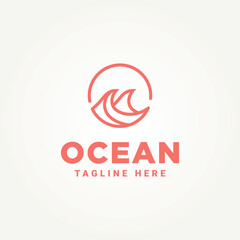 isolated ocean sea wave minimalist line art logo template vector illustration design. simple modern surfer, resort hotels, holiday emblem logo concept