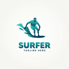 surf club minimalist gradient mascot logo template vector illustration design. simple cartoon surfer, water sport, surfboard logo concept