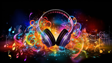 large headphones music abstract background audio.