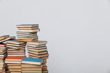 Stacks of books for learning in the school library