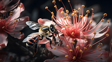 The magic of macro photography: miniature wonders of nature close-up bees on flowers	