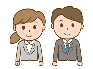 にっこり笑顔の女性会社員と男性会社員_スーツ姿のビジネスマン