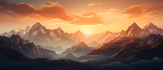 Sunset Splendor: Mountain Range Bathed in Golden Light