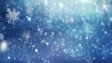 Fototapeta na wymiar abstract blue snowflakes falling winter weather blurred background.
