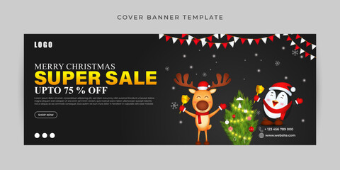 Vector illustration of Merry Christmas Sale Facebook cover banner Template