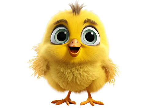 Adorable Yellow Tweety Bird Character Isolated on Transparent Background