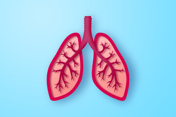 Paper craft of the human lung on blue background. Cross section of human lung for health care concept.