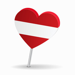 Austrian flag heart-shaped map pointer layout. Vector illustration.