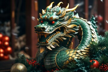 Fototapeta premium Asian calendar for Chinese New Year 2024. Chinese dragon zodiac sign.