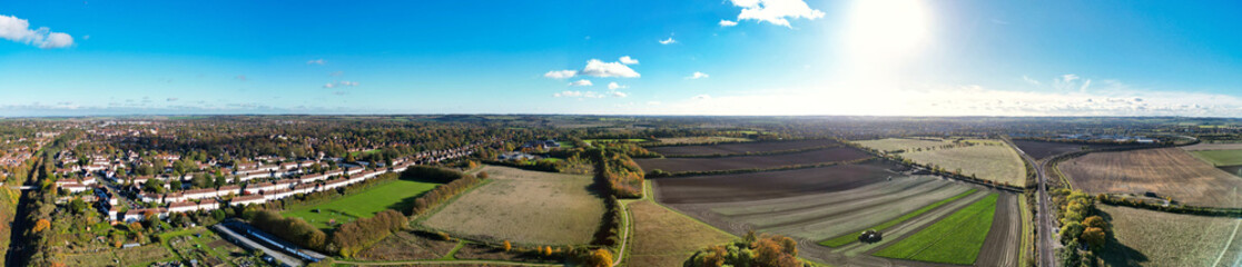 Most Beautiful High Angle Panoramic view of British Countryside Landscape of Letchworth Garden City...