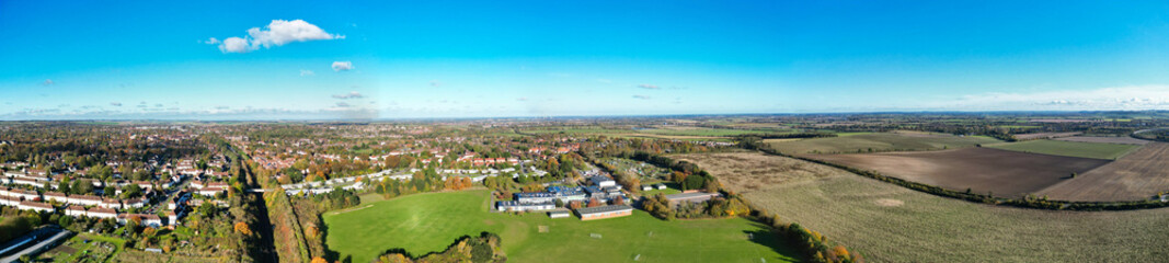 Fototapeta na wymiar Most Beautiful High Angle Panoramic view of British Countryside Landscape of Letchworth Garden City of England UK. Image Captured on November 11th, 2023 with Drone's camera