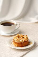 Close up of tartlet with almond petals