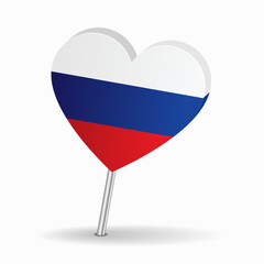Russian flag heart-shaped map pointer layout. Vector illustration.