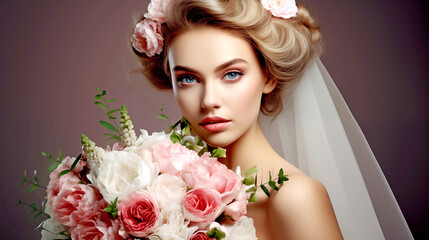 Obraz premium BRIDE WITH WEDDING BOUQUET. legal AI