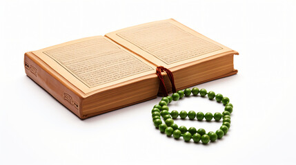 Quran and green rosary beads
