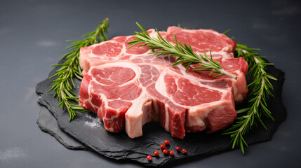 Raw fresh meat lamb mutton saddle. Gray background
