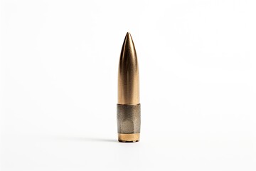 closeup of a bullet isolated on white background