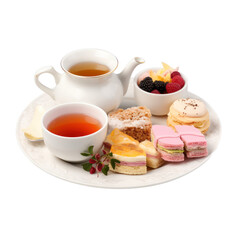 Afternoon tea set isolated on transparent background,transparency 