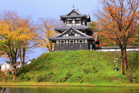 Takada Castle in autumn leaves Niigata Prefecture , Japan,Niigata Prefecture,Joetsu, Niigata November 2022