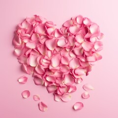 Fototapeta premium Heart shaped frame with roses and flower petals as background. There is a space for inserting Valentine's Day letters.