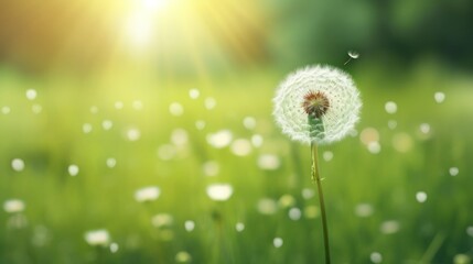 Heart shaped dandelion Valentine's Day Green Blurred Background