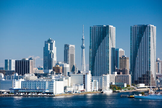Around Harumi when viewed from the Rainbow Bridge , Tokyo,Japan September 2013