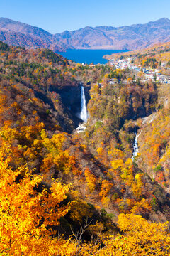 Autumn sunlight Kegon Falls and Lake Chuzenji , Nikko, Tochigi,Tochigi Prefecture,Japan October 2011