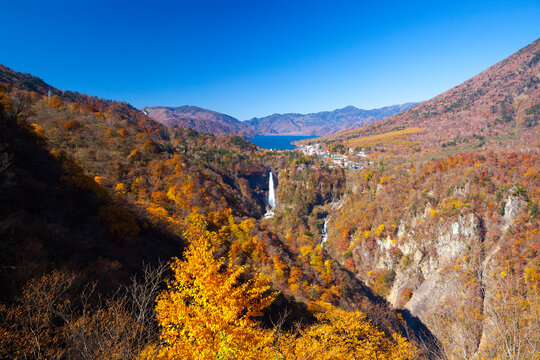 Autumn sunlight Kegon Falls and Lake Chuzenji , Nikko, Tochigi,Tochigi Prefecture,Japan October 2011