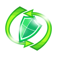 緑色のシールドとアロー（ウイルス対策ソフトの更新）