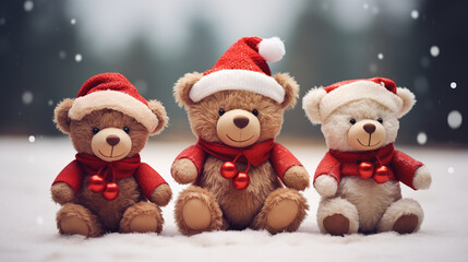 Cute Teddy Bear in Christmas Costume with Presents