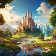Fantasy fairy tale castle land land in a fantastic, realistic st