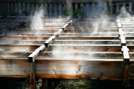 Hot water field , Gunma prefecture,Kusatsu Onsen,Japan October 2012