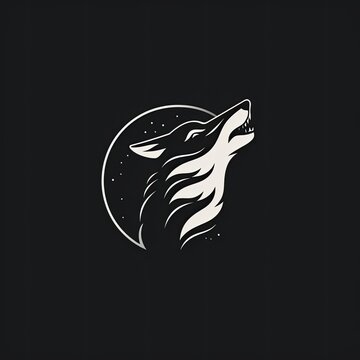logo template of a wolf howling at the moon on dark background