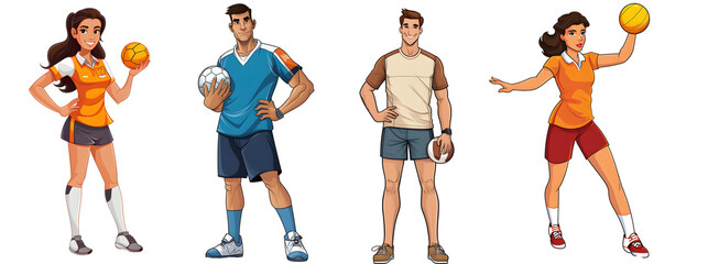A male, female handball player paramedic cartoon clip art in transparent background cutout - Generative AI