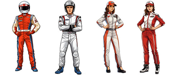 A male, female auto driver cartoon clip art in transparent background cutout - Generative AI	