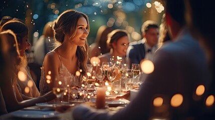 Obraz na płótnie Canvas people at a table celebrating a wedding
