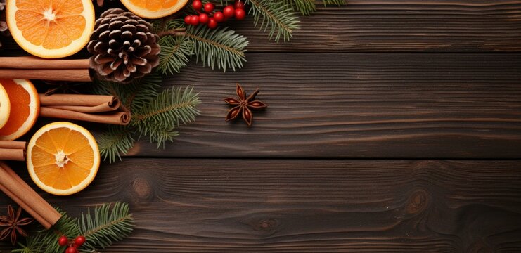 Christmas composition flatlay. decorative border. Festive background. Christmas New Year Celebration on a dark background. 