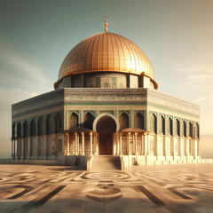3d Render ai dome of rock al aqsa mosque