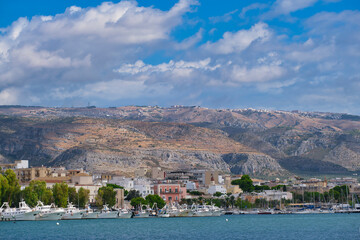 View of the Gargano mountains with Manfredonia lying below and Monte Sant Angelo on the mountain